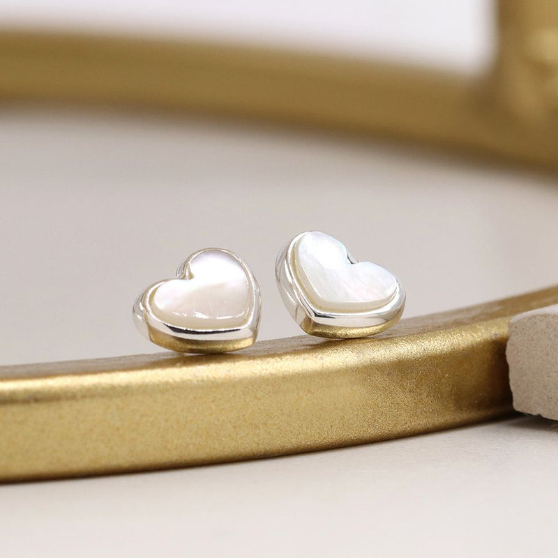 Sterling silver pearl heart stud earrings