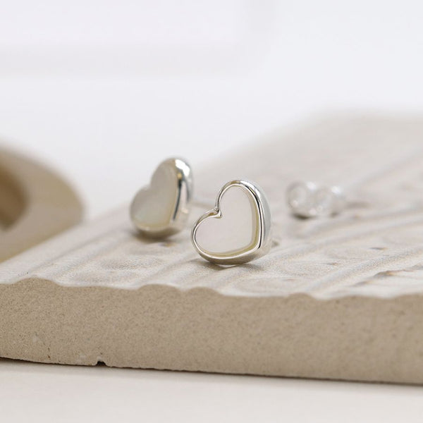 Sterling silver pearl heart stud earrings