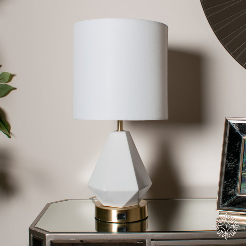 Geometric bedside lamp white/gold pair