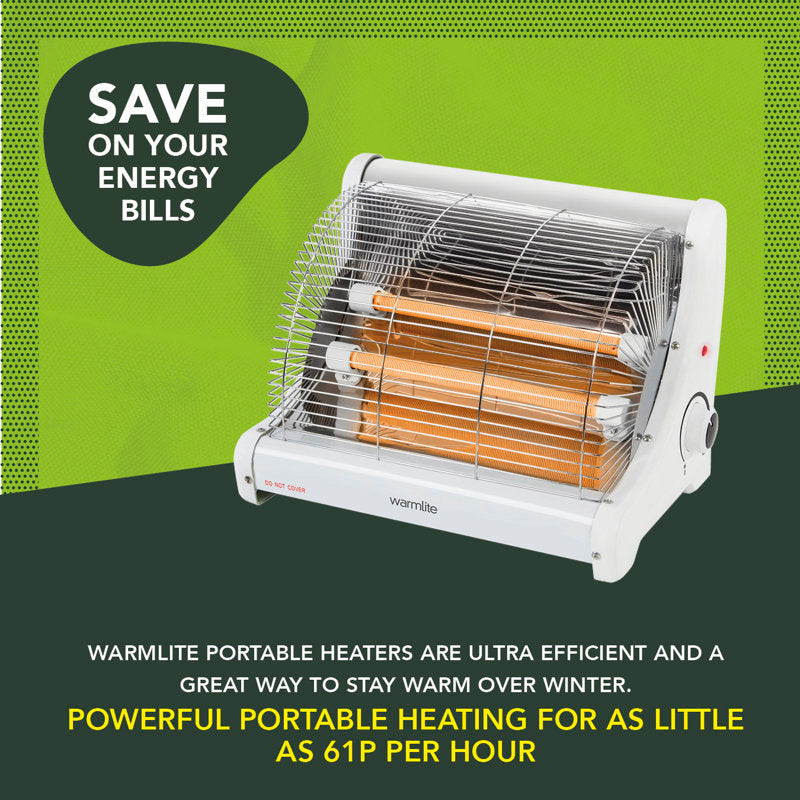 Warmlite WL42008N Radiant 2 Bar Heater with Carry Handle, Safety Tip-Over Switch, 1200W, White