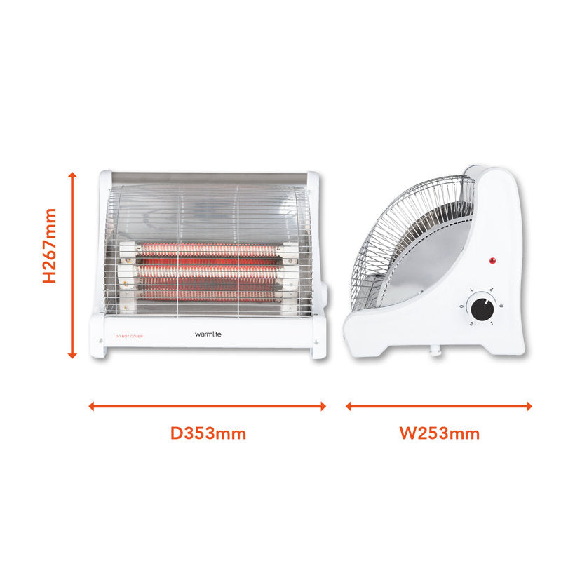 Warmlite WL42008N Radiant 2 Bar Heater with Carry Handle, Safety Tip-Over Switch, 1200W, White