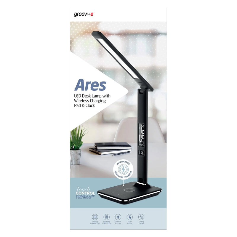 Groov-E 5W Wireless Charging LED Desk Lamp With Pad & Clock - Black