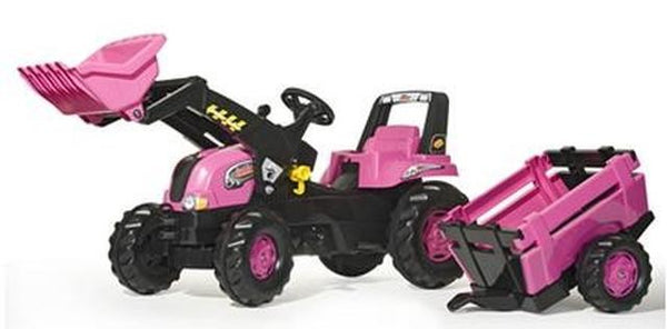 ROLLY JUNIOR PINK TRACTOR, TRAILER AND LOADER